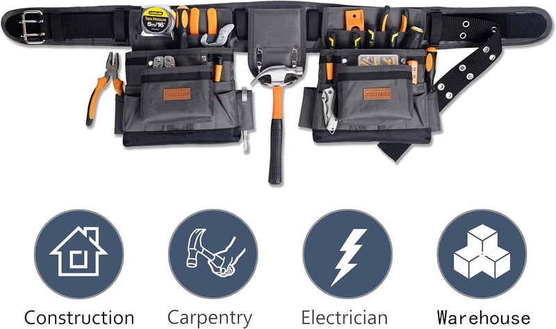 VIDAR TOOLS Magnetic Tool Belt with Air-Mesh Padded,22 Pockets Heavy Duty Tool Belts for Men/Construction/Carpenter/DIY'er/Electrician.Double layer thickened polyester fiber with waterproof coating. - Image 3